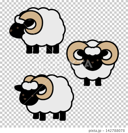 A set of illustrations of adorable rams with magnificent horns and fluffy fur. A set of illustrations of adorable rams with magnificent horns and fluffy fur. 142788078
