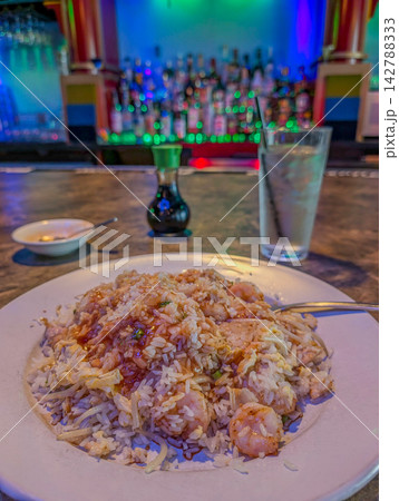 House special fried rice served at restaurant bar House special fried rice served at restaurant bar 142788333