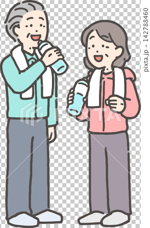 一對老年夫婦正在補充水分 一對老年夫婦正在補充水分 142788460