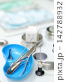 ENT instruments lie in the tray in the doctor's office of clinic. Steel medical instruments used during an otolaryngologist examination. 142788932