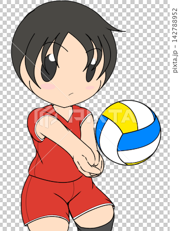A male volleyball player receiving the ball. A male volleyball player receiving the ball. 142788952
