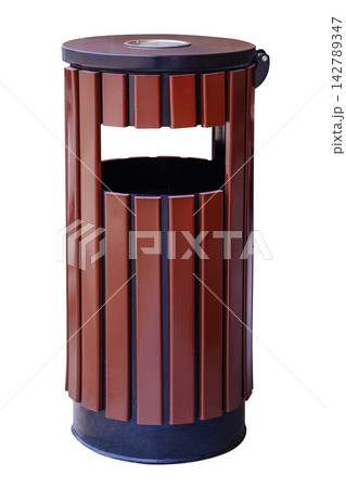 Brown trash can with ashtray isolated on white background Brown trash can with ashtray isolated on white background 142789347