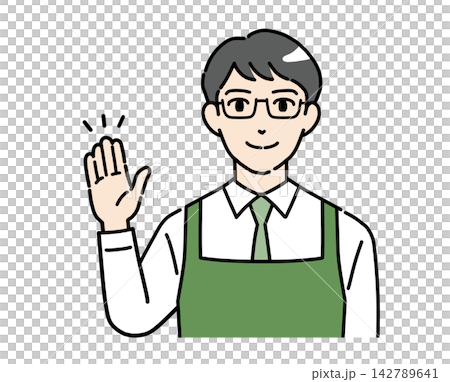 男性店員身穿圍裙的插圖。 男性店員身穿圍裙的插圖。 142789641