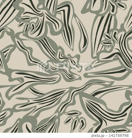 Khaki Green Striped Floral seamless pattern design for fashion and home textiles, graphics and backgrounds 142789798