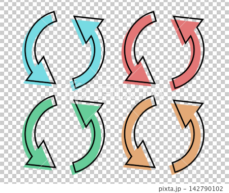 A set of colorful rotating arrow illustrations with a misprint effect. A set of colorful rotating arrow illustrations with a misprint effect. 142790102