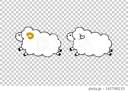 A simple illustration of two cute sheep drawn in hand-drawn line art, featuring an animal motif characterized by white wool and black outlines. A simple illustration of two cute sheep drawn in hand-drawn line art, featuring an animal motif characterized by white wool and black outlines. 142790233