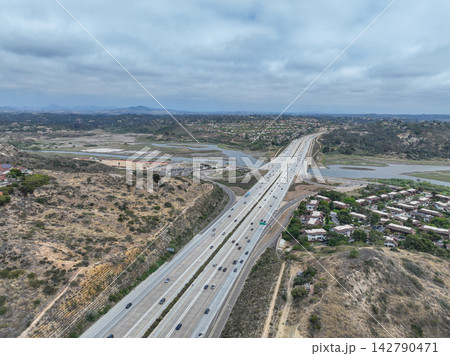 Aerial view of Cardiff by the Sea, beach community in the incorporated city of Encinitas in San Diego County, California, USA. 142790471