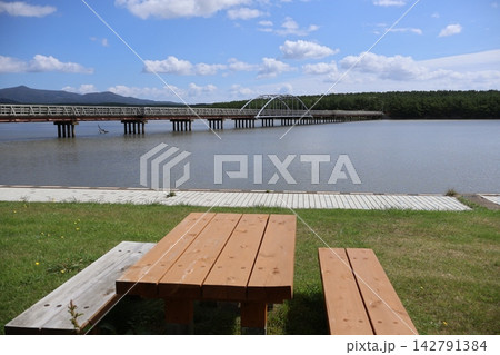十三湖　ベンチと橋 142791384