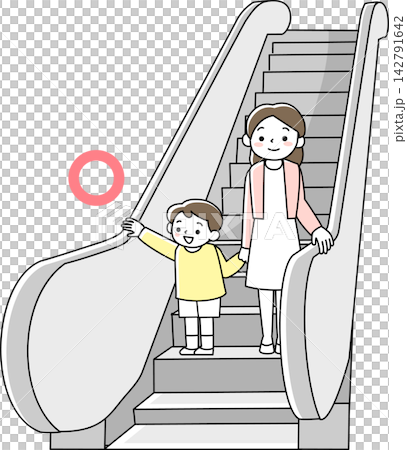 子供と手をつないでエスカレーターに乗る女性 142791642