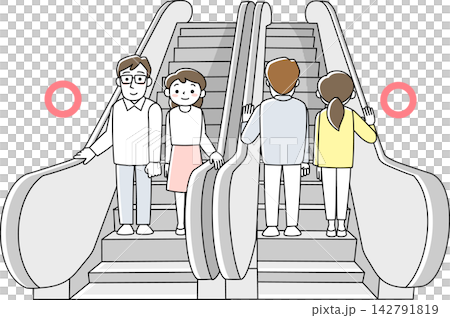 一男一女站在手扶梯上一動也不動。 一男一女站在手扶梯上一動也不動。 142791819