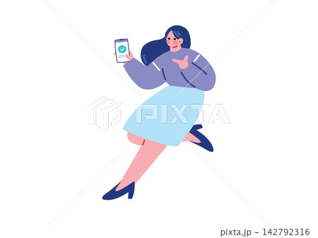 スマホを持つ女性のイラスト 142792316