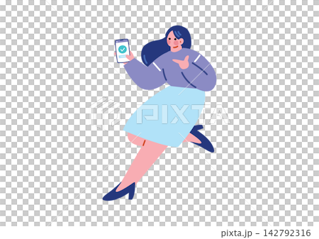 スマホを持つ女性のイラスト 142792316