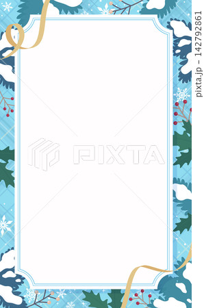 雪の結晶と水色チェック柄フレーム2_縦 雪の結晶と水色チェック柄フレーム2_縦 142792861