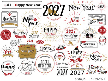 年賀状文字あしらいデザイン 2027年 未年 令和9年 年賀状文字あしらいデザイン 2027年 未年 令和9年 142792974