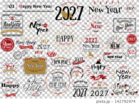 年賀状文字あしらいデザイン 2027年 未年 令和9年 年賀状文字あしらいデザイン 2027年 未年 令和9年 142792974