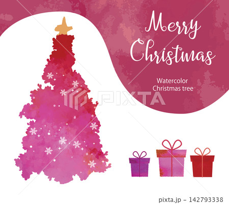 水彩のクリスマスツリーとプレゼント 水彩のクリスマスツリーとプレゼント 142793338