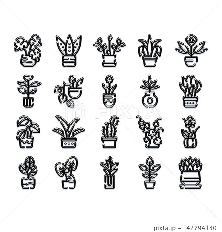 Potted houseplants icons set for home decor 142794130
