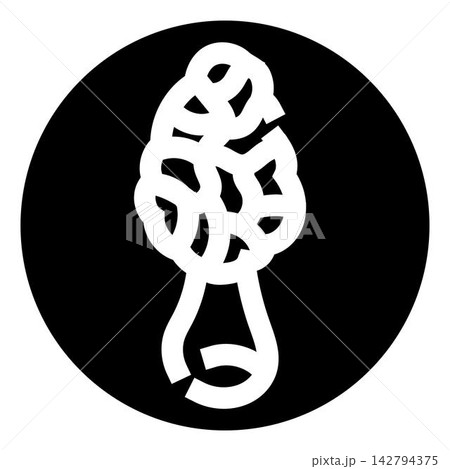 Morel mushroom fungus symbol on black circle background Morel mushroom fungus symbol on black circle background 142794375