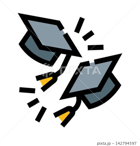 Graduation caps flying representing academic success celebration 142794597
