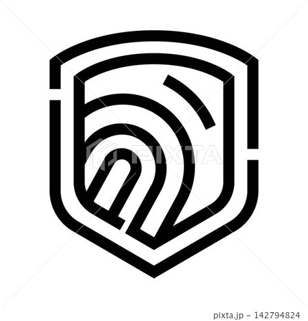Fingerprint inside shield icon representing biometric security 142794824
