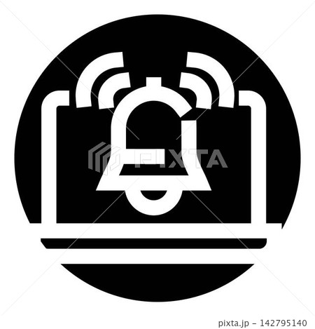 Laptop computer bell notification alert icon Laptop computer bell notification alert icon 142795140