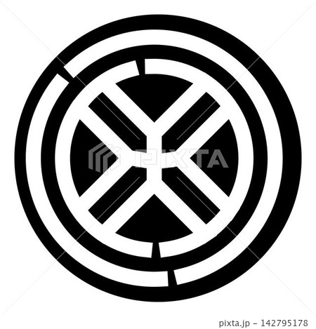 Black and white circular abstract geometric symbol Black and white circular abstract geometric symbol 142795178