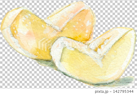 A watercolor painting of a sliced pear A watercolor painting of a sliced pear 142795344