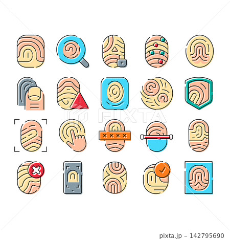 Fingerprint biometric identification and security icon set 142795690
