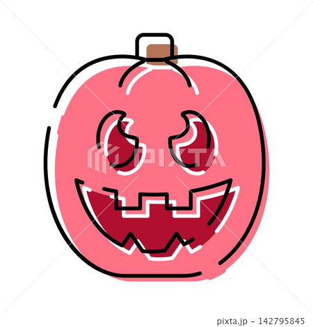 Pink jack o' lantern halloween pumpkin flat color icon 142795845