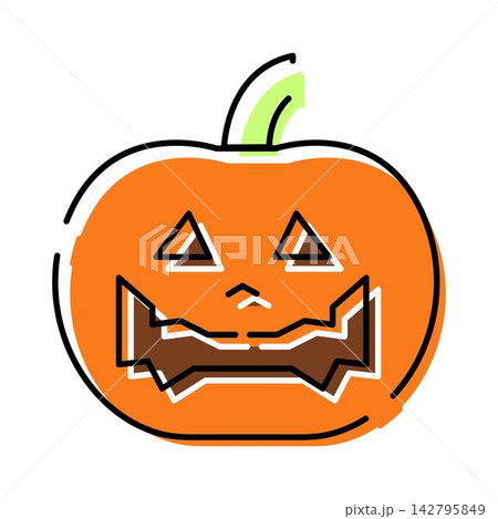 Carved orange pumpkin with scary face celebrating halloween Carved orange pumpkin with scary face celebrating halloween 142795849