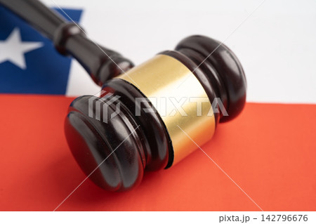 Chile law, Legal, justice and agreement, wooden court gavel on flag. 142796676