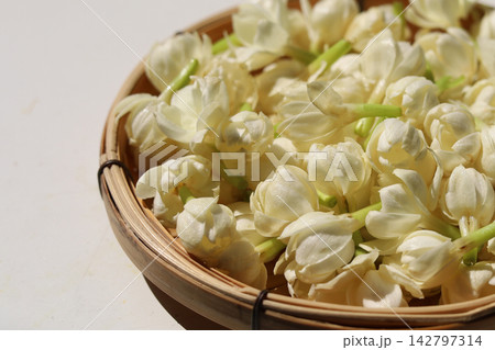Fragrant jasmine blossoms for aromatic and herbal relaxation. 142797314