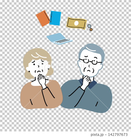 An illustration of a senior couple worried about money. An illustration of a senior couple worried about money. 142797673