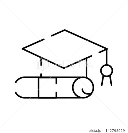 Graduation cap and diploma scroll line art Graduation cap and diploma scroll line art 142798029