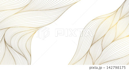 Luxury Japanese abstract wave pattern with elegant golden lines, flowing curves, sea, Art Deco elements. Luxury wallpaper, fancy packaging, labels, wedding cards, premium ornament. Luxury Japanese abstract wave pattern with elegant golden lines, flowing curves, sea, Art Deco elements. Luxury wallpaper, fancy packaging, labels, wedding cards, premium ornament. 142798175