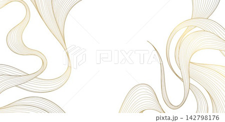 Luxury Japanese abstract wave pattern with elegant golden lines, flowing curves, sea, Art Deco elements. Luxury wallpaper, fancy packaging, labels, wedding cards, premium ornament. Luxury Japanese abstract wave pattern with elegant golden lines, flowing curves, sea, Art Deco elements. Luxury wallpaper, fancy packaging, labels, wedding cards, premium ornament. 142798176