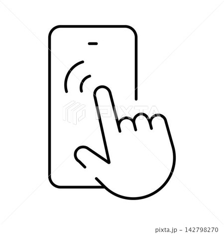 Hand tapping mobile phone screen line icon 142798270