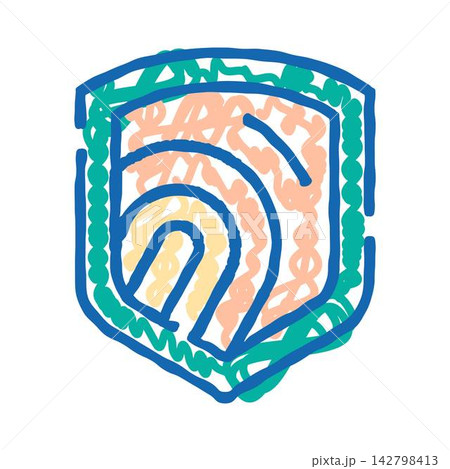 Fingerprint shield doodle icon symbolizing data security 142798413