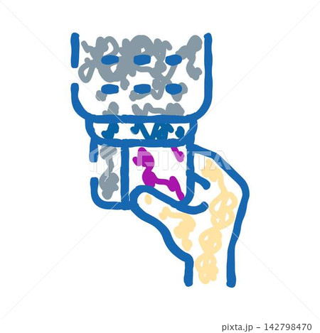 Hand holding container for collecting waste doodle 142798470