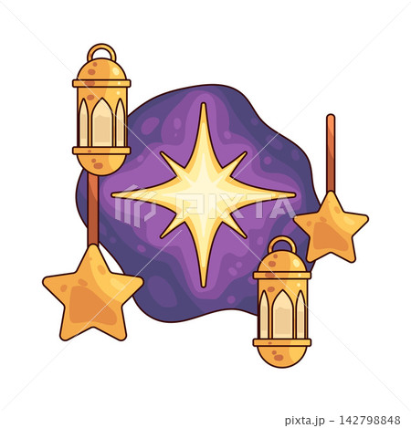 Illustration of Ramadan Lanterns and Stars 142798848