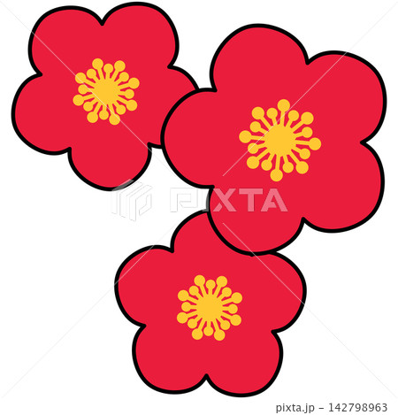 Flat style icon illustration of red plum blossom flowers isolated on transparent background. Colorful graphic design element clip art for Chinese New Year assets. Flat style icon illustration of red plum blossom flowers isolated on transparent background. Colorful graphic design element clip art for Chinese New Year assets. 142798963