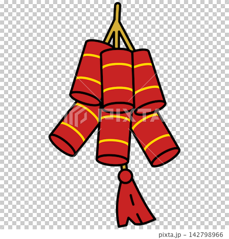 Flat style icon illustration of red Chinese firecrackers with tassel isolated on transparent background. Graphic design element clip art for celebration assets. Flat style icon illustration of red Chinese firecrackers with tassel isolated on transparent background. Graphic design element clip art for celebration assets. 142798966