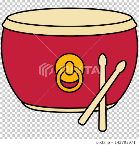 Flat style icon illustration of red Chinese festival drum with drumsticks isolated on transparent background. Graphic design element clip art for lion dance assets. Flat style icon illustration of red Chinese festival drum with drumsticks isolated on transparent background. Graphic design element clip art for lion dance assets. 142798971