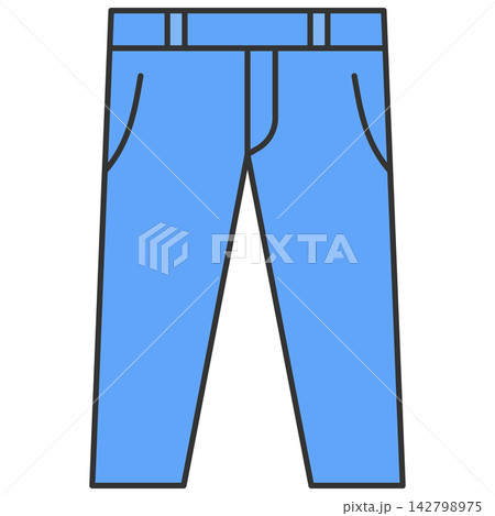 Flat style icon illustration of blue long trousers pants isolated on transparent background. Colorful graphic design element clip art for men apparel fashion assets. Flat style icon illustration of blue long trousers pants isolated on transparent background. Colorful graphic design element clip art for men apparel fashion assets. 142798975