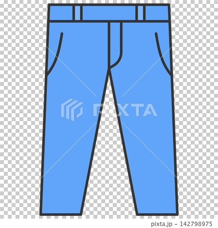 Flat style icon illustration of blue long trousers pants isolated on transparent background. Colorful graphic design element clip art for men apparel fashion assets. Flat style icon illustration of blue long trousers pants isolated on transparent background. Colorful graphic design element clip art for men apparel fashion assets. 142798975