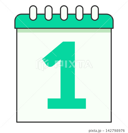 Flat style icon illustration of a desk calendar showing number one isolated on transparent background. Colorful graphic design element clip art for schedule agenda assets. 142798976