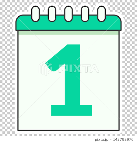 Flat style icon illustration of a desk calendar showing number one isolated on transparent background. Colorful graphic design element clip art for schedule agenda assets. 142798976