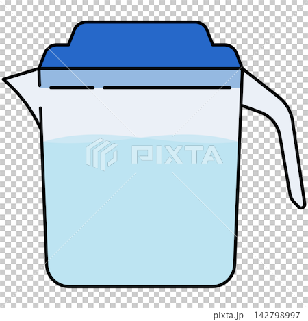 Flat style icon illustration of glass water pitcher jar with blue lid isolated on transparent background. Graphic design element clip art for kitchen drinkware assets. Flat style icon illustration of glass water pitcher jar with blue lid isolated on transparent background. Graphic design element clip art for kitchen drinkware assets. 142798997