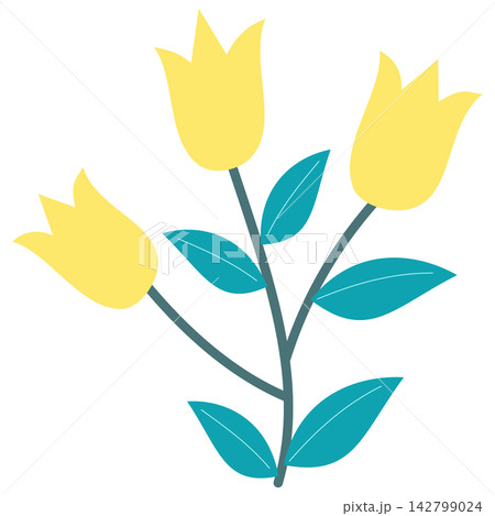 Flat style icon illustration of yellow flowers branch isolated on transparent background. Colorful graphic design element clip art for garden decoration assets. Flat style icon illustration of yellow flowers branch isolated on transparent background. Colorful graphic design element clip art for garden decoration assets. 142799024