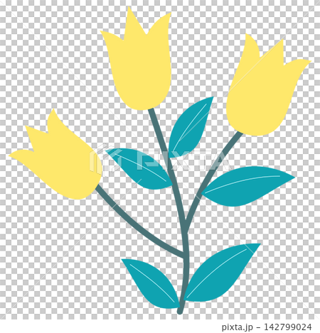 Flat style icon illustration of yellow flowers branch isolated on transparent background. Colorful graphic design element clip art for garden decoration assets. Flat style icon illustration of yellow flowers branch isolated on transparent background. Colorful graphic design element clip art for garden decoration assets. 142799024